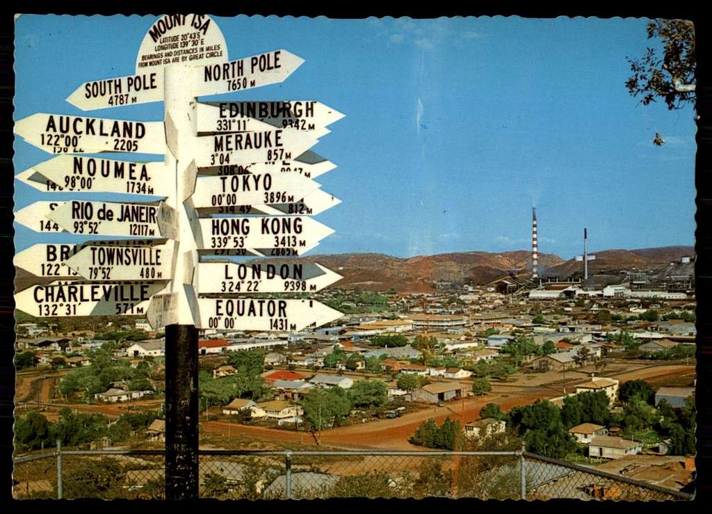A signpost with directions and distance to more than twenty locations.