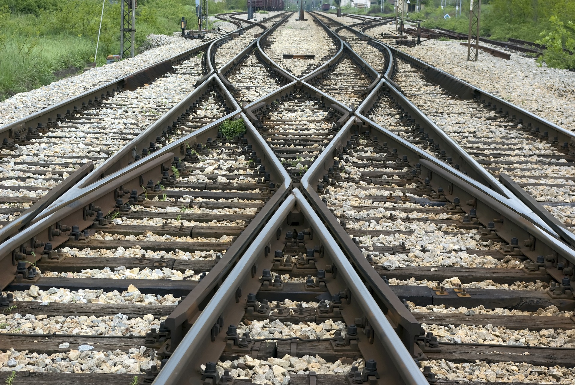 Railroad tracks crossing multiple times